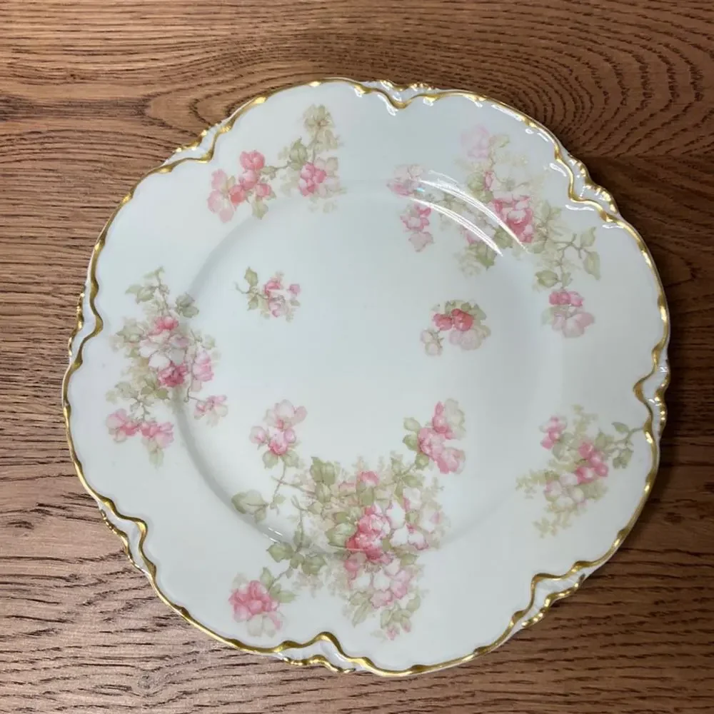 4 Antique Haviland Limoges Luncheon Plates with Pink Apple Blossoms - Picture 1 of 9